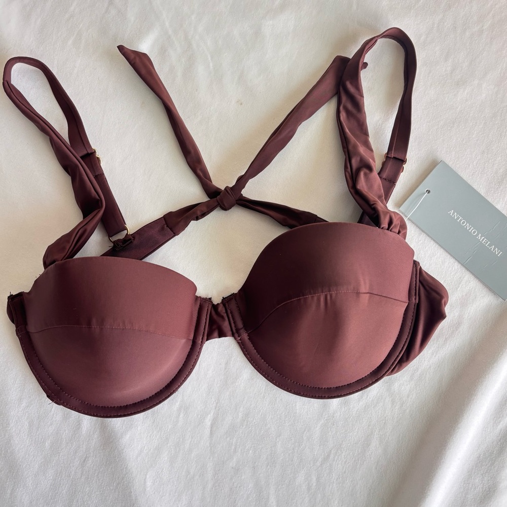 NWT Chocolate Brown Underwire Swim Pushup Adjustable Strap Bikini Top M Swimwear